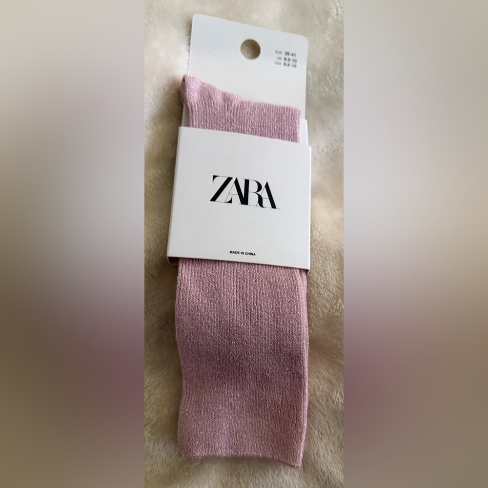 Zara Pink Metallic Blend Socks | Mid-Calf | Medium | Trendy | NWT